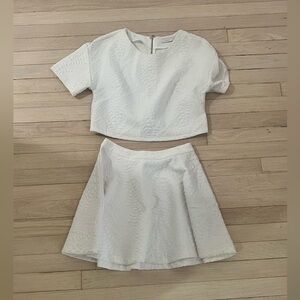 White Textured Crop Top and Skirt Set